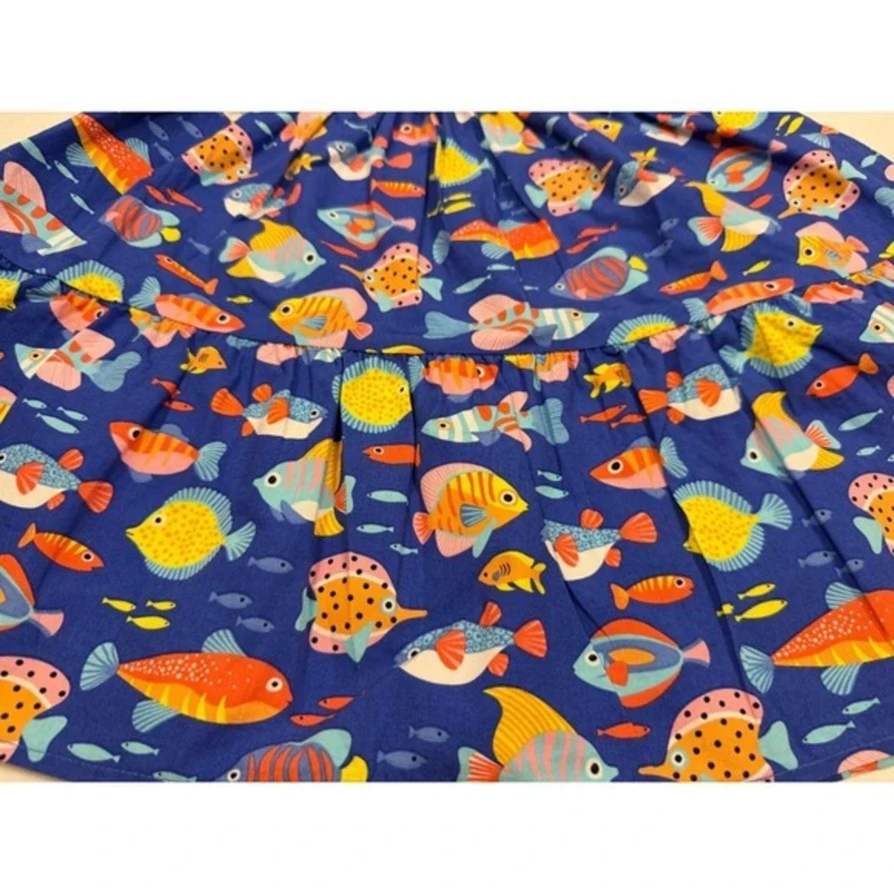 Gymboree Dress Tropical Fish Cotton 5T Blue Tiered Summer Sun‎ Dress Sleeveless